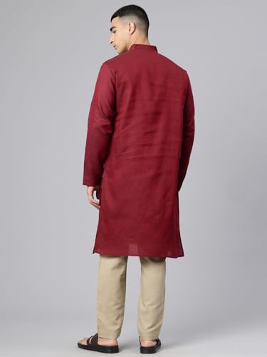 Image of Majestic Man Men's Cotton Regular Fit Traditional Mandarin Collar Ethnic Motifs Solid Long Kurta