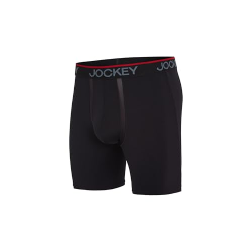 Jockey Men's Underwear Chafe Proof Pouch Microfiber 8.5" Long Leg Boxer Brief - 3 Pack, Black Night, 2XL4