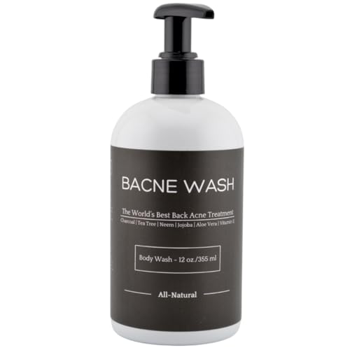 Bacne Wash: All Natural Back Acne Cleanser with Charcoal, Jojoba Oil, Tea Tree Oil, Neem Oil, Aloe Vera, Colloidal Oatmeal, and Vitamin E - Body Acne Wash for All Skin Types
