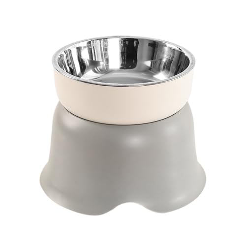 フラワーボウル セラミック ステンレススチール ハイレッグ ネック 猫 犬用ボウル 転倒防止 ペットフィーダー 犬用ボウル(GRAY)