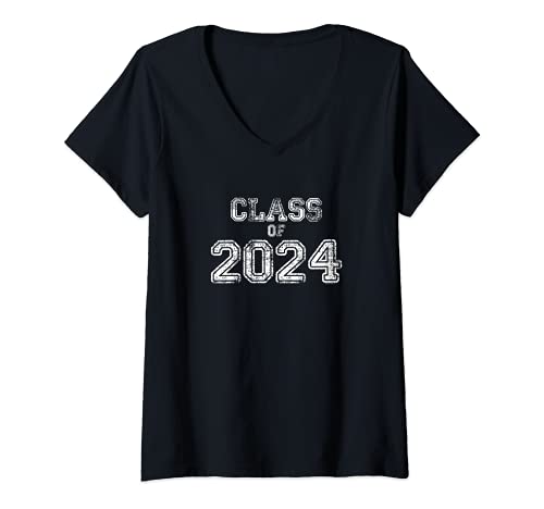 Femme Class of 2024 | Senior 2024 Graduation Vintage School Spirit T-Shirt avec Col en V