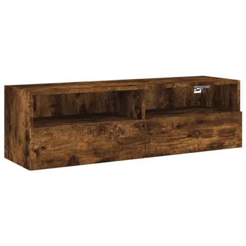 vidaXL Meuble TV Mural, Armoire de Télévision Suspendue avec Compartiments, Meuble Télé Flottant avec Rangement, Moderne, Chêne Fumé Bois d'Ingénierie