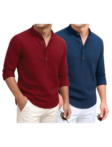 Image of DEEMOON Combo of Men's Cotton Blend Solid Regular Fit Full Sleeve Short Kurta | Men's Trendy Short Kurta Pack of 2 (Available in Plus Size & Combo Packs)