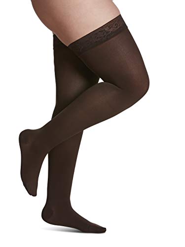 Image of SIGVARIS Women's Style Soft Opaque 840 Closed Toe Thigh-Highs w /Grip Top 20-30mmHg - Espresso - Large Short