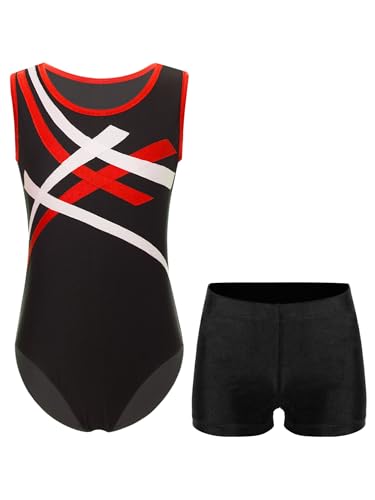 Consejos para Comprar Ropa de Gimnasia - solo los mejores. 46 MSemis Traje de Deportivo para Niños Maillot de Gimnasia Rítmica sin Manga con Leggings Cortos Mono de Patinaje Artístico 5-16 Años Negro rojo 11-12 años
