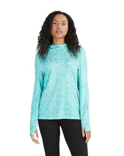 Terramar Women's Standard Ventilator Performance Series Long Sleeve Sweatshirt Light Weight Hoodie, Tropical Water Print, Small