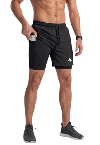 Image of BOLDSHARK Men's 2 in 1 Active Dual Shorts with Inner Tights Layer | Double Layer Short for Running, Gym & Sports