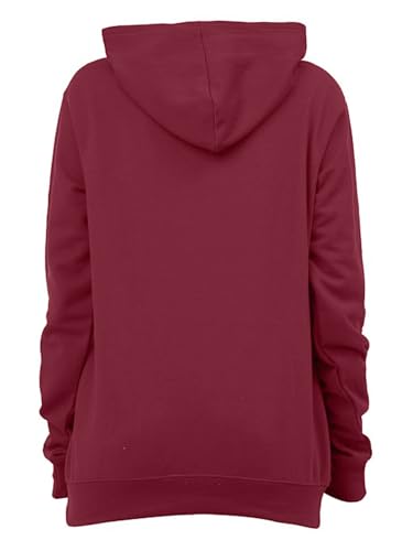 Image of LEOTUDE Women's Loose Fit Drop Shoulder Hooded Neck Loopknit Sweatshirt (Color Maroon)
