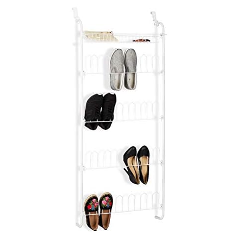 Relaxdays Zapatero colgante, 12 pares, con cesto, 4 niveles, hierro, blanco Cover
