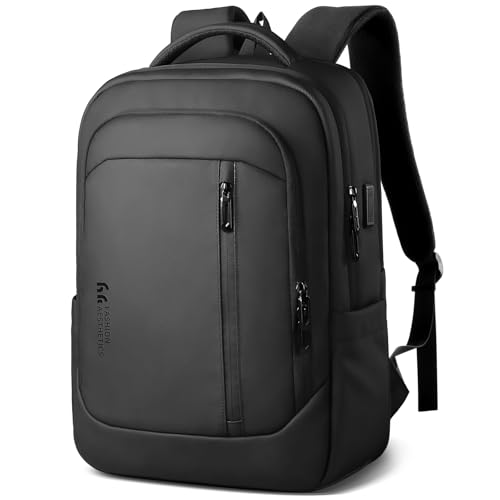 hk Mochila para Portátil Hombre, Mochila 17 Pulgadas Laptop Ligera de Negocios y Viaje con Puerto USB, Mochila Grande Antirrobo Impermeable para Trabajo Universidad Diarios Viaje Oficina–Negro
