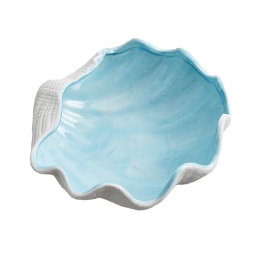 Abaodam Organizador de Joyas Bandeja de Cerámica Forma de Concha Grande Color Azul Marino Multifuncional para Anillos y Decoración de Escritorio