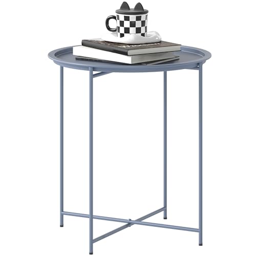 Outsunny Petite Table Basse Ronde, Table d'Appoint de Jardin, Plateau Amovible avec Bord Relevé, Pieds Pliables, Cadre en Métal, pour Balcon, Jardin,...