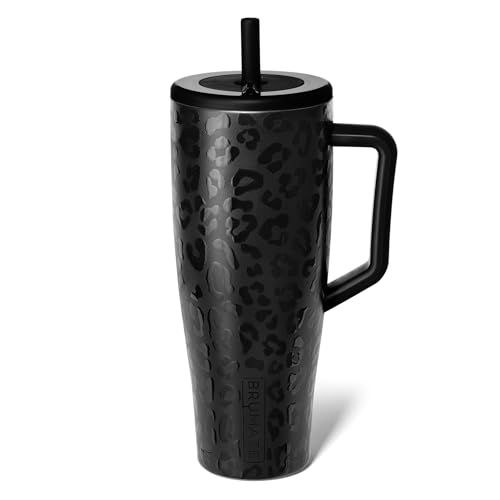 Image of BrüMate Era 40 oz Tumbler with Handle and Straw | 100% Leakproof Insulated Tumbler with Lid and Flexible SoftSip Straw | Made of Stainless Steel | Cup Holder Friendly Base | 40oz (Onyx Leopard)