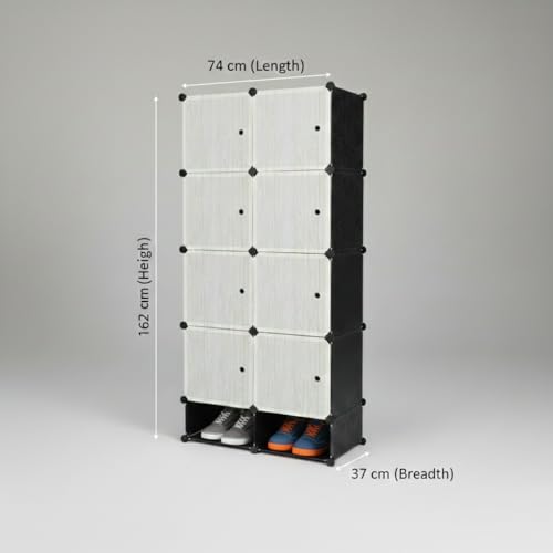 Image of KRISHYAM 8 Box Collapsible Wardrobe Organizer with Doors & 2 Shoe Box Storage, DIY Closet Cabinet for Clothes, Shoes, Toys, Books, Bags & Bedroom Storage