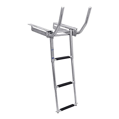 White Water B00301UFG Marine 316 Stainless Steel Under Platform Shelved Ladder with Fold Out Grab Rails, 3-Step, for Boat, Yacht, Camping, RV