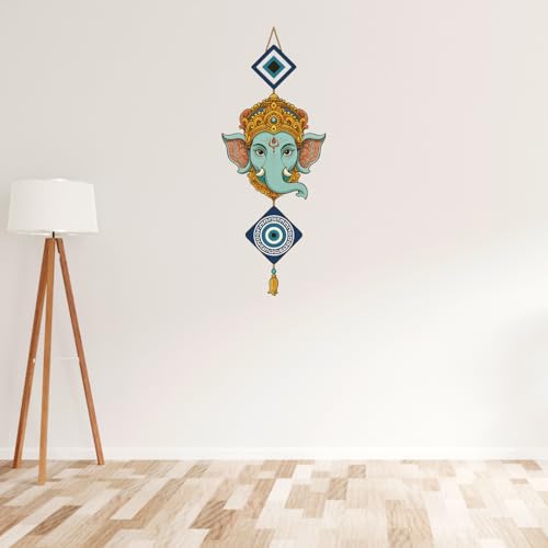 Image of GiftOday Ganesh Ji Attractive Design Wooden Wall Hanging for Home Kitchen Decor Livingroom Hallway Door Entrance Peace Charm Accents Size 18 x 30 CM