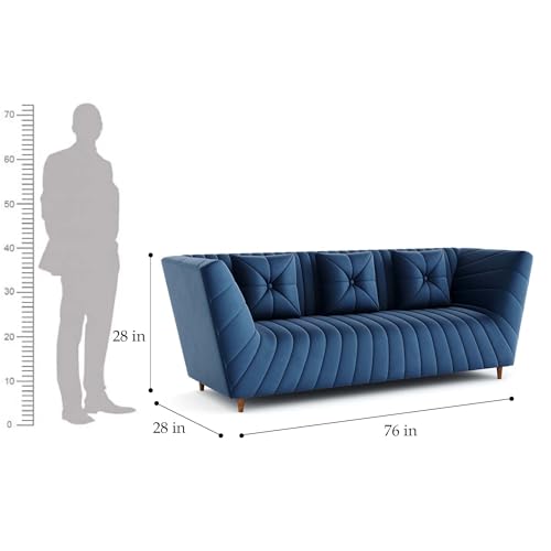 Image of Amazon Brand - Solimo Corell Tufted Velvet Fabric 3+2 Seater Sofa for Living Room Furniture (Blue)|3 Year Warranty