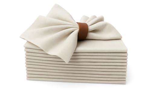 Marubhumi Cotton Cloth Dinner Napkins Set of 12, 18x18 Natural Premium Quality Mitered Corners Cotton Blend Wedding and Cocktail Napkins, Machine Washable (Cream)