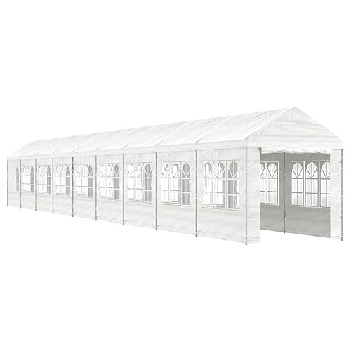 Cenador con techo blanco, 20,07 x 2,28 x 2,69 m, marco de acero galvanizado y revestimiento de polietileno, ideal para jardín, terraza y eventos al aire libre, duradero y resistente a la intemperie