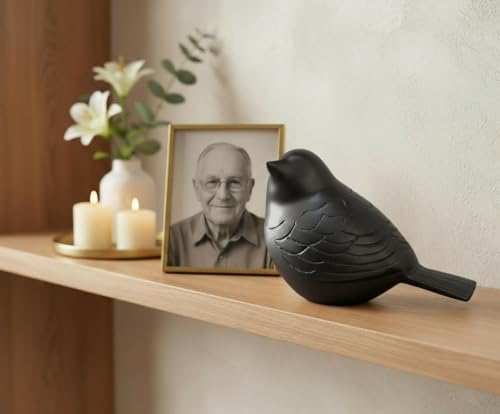 Bird Urn Small Keepsake Cremation Urn for Human or Pet Ashes, Premium Quality Memorial for Beloved Pets & Loved Ones, Durable Solid Design for Women (Black, Small, Solid)