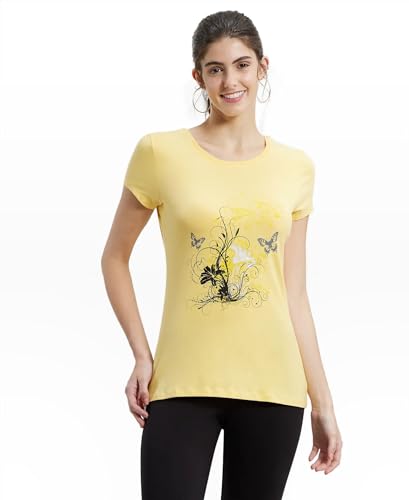 Image of Jockey 1361 Women's Super Combed Cotton Elastane Stretch Regular Fit Graphic Printed Round Neck Half Sleeve T-Shirt (Prints May Vary)