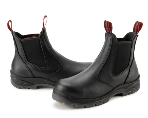 Image of SUREWAY Men's Slip-On Work Boots for Men,Full Grain Leather,Anti-Static,Water /Slip Resistant,Fire Station Mechanic Industrial Construction Safety Boots /Shoes for Men