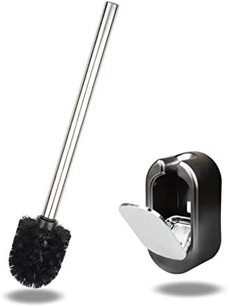 OFKPO Wall-Mounted Toilet Brush with Plating Stainless Steel Handle for Bathroom Toilet (Black)
