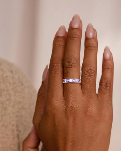 925 Sterling Silver 4.8mm Wide Band Ring for Women Men Created Emerald/Ruby/Sapphire/Aquamarine‌/Amethyst‌ & Cubic Zircon Wedding Eternity Bands (with Gift Box)2