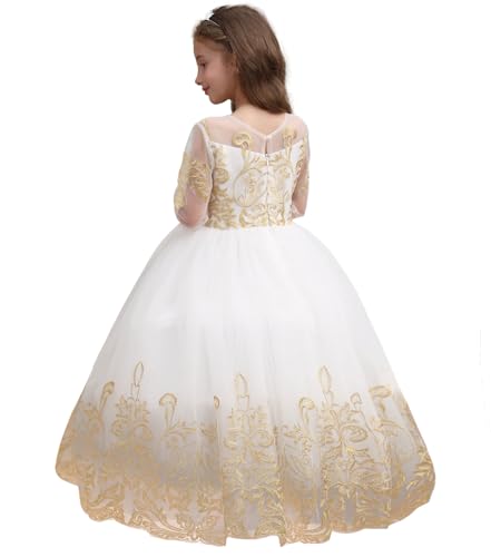 Fancy Flower Girl Dress for Wedding Kids Long Sleeves Lace Pageant Ball Gowns3