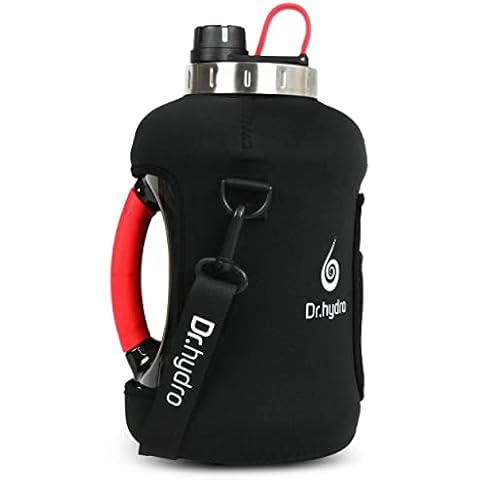 DR.HYDRO 3.2L Gallon Water Bottle with Insulated Storage Sleeve with Straw and Silicon Handle- BPA Free Large 100 oz water jug with Straw, reusable gallon jug perfect for Gym (Red Black) Cover