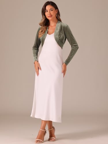 Image of Allegra K Women's Long Sleeve Velvet Shrug Cocktail Party Open Front Cropped Bolero Cardigan Top