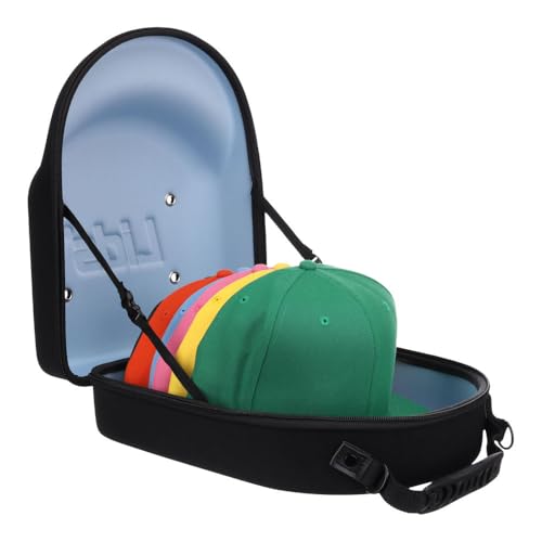 Lids Hat Travel Case – Baseball Cap Carrier for 6 Hats, Durable Black Exterior with Light Blue Interior, Storage with Handle & Adjustable Shoulder Strap, Hard Hat Organizer for Travel & Closet