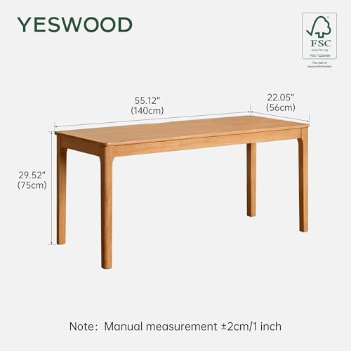 Image of YESWOOD Solid Wood Computer Desk, Vintage Home Office Desk, Writing Desk, Mid Century Modern Wood Desk for Home Office, Study, Gaming Natural Wood 55.11 inch W