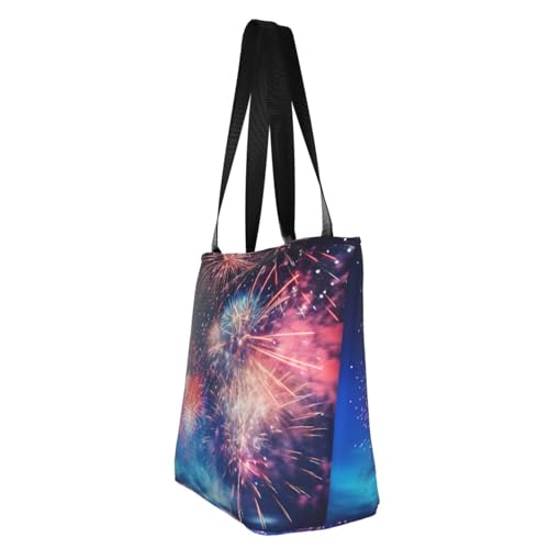 Fireworks Print Comfortable Shoulder Bag Summer HandbagTravel Beach Work Daily Use Versatile Carry4