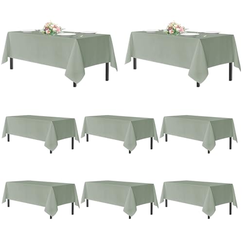 Image of sancua Sage Green Tablecloths for 8 Foot Rectangle Tables, 8 Pack - Washable Polyester Fabric Table Cloth for Wedding Party, Birthday, Banquet Reception, 60x120 Inch
