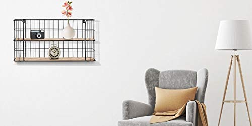 LIFA LIVING Industrieel Wandrek, Zwarte Wandplank, Metaal en Houten Kruidenrek, Bakkersrek, Rechthoekig Muurrek voor… - Image 5