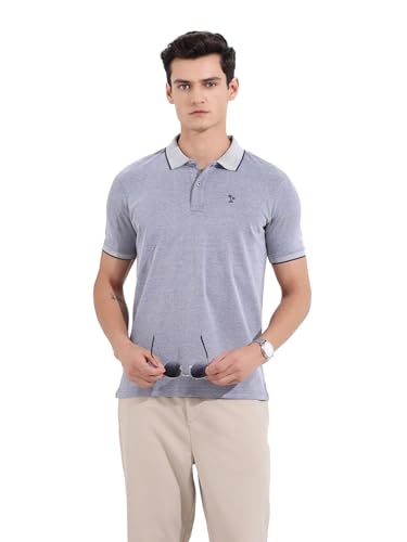 Image of The Indian Garage Co Men Regular Fit Textured Polo Neck Half Sleeves Tshirt