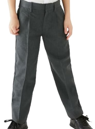 Pantalones escolares de ajuste regular para niños, cintura ajustable, uniforme escolar, talla 2-18 años, gris, 15-16 Años