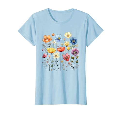 Fleurs sauvages d'été jardin printemps fleurs rétro femmes T-Shirt