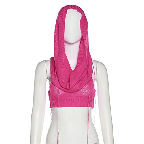 Image of Women's Knitted Hoodie Sweater Vest Sexy Sleeveless Hollow Out Hooded Crop Top Draped Sweatshirt Streetwear