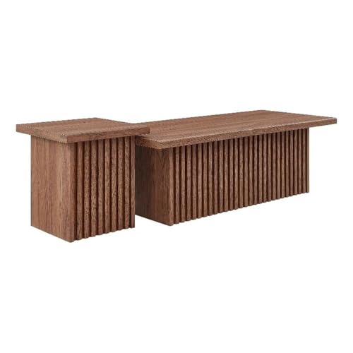 Modway Render Slatted Nesting Coffee Table Set in Walnut -