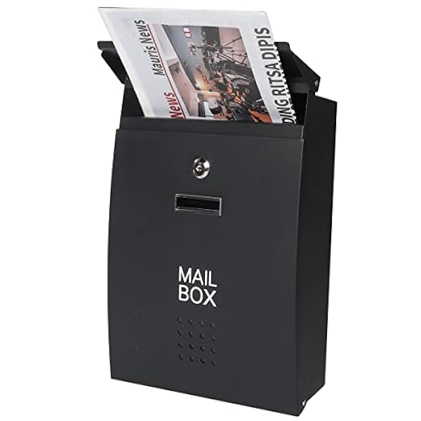 Kasten Buzón de bloqueo para montaje en pared, buzón de gran capacidad con cerradura de llave, caja impermeable para exterior, 15.2 x 10.1 x 3.3 pulgadas, negro