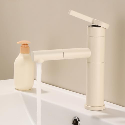 Grifo extraíble para Lavabo de baño, Mezclador de Agua fría y Caliente, Monomando, de Acero Inoxidable, Color Blanco Leche.