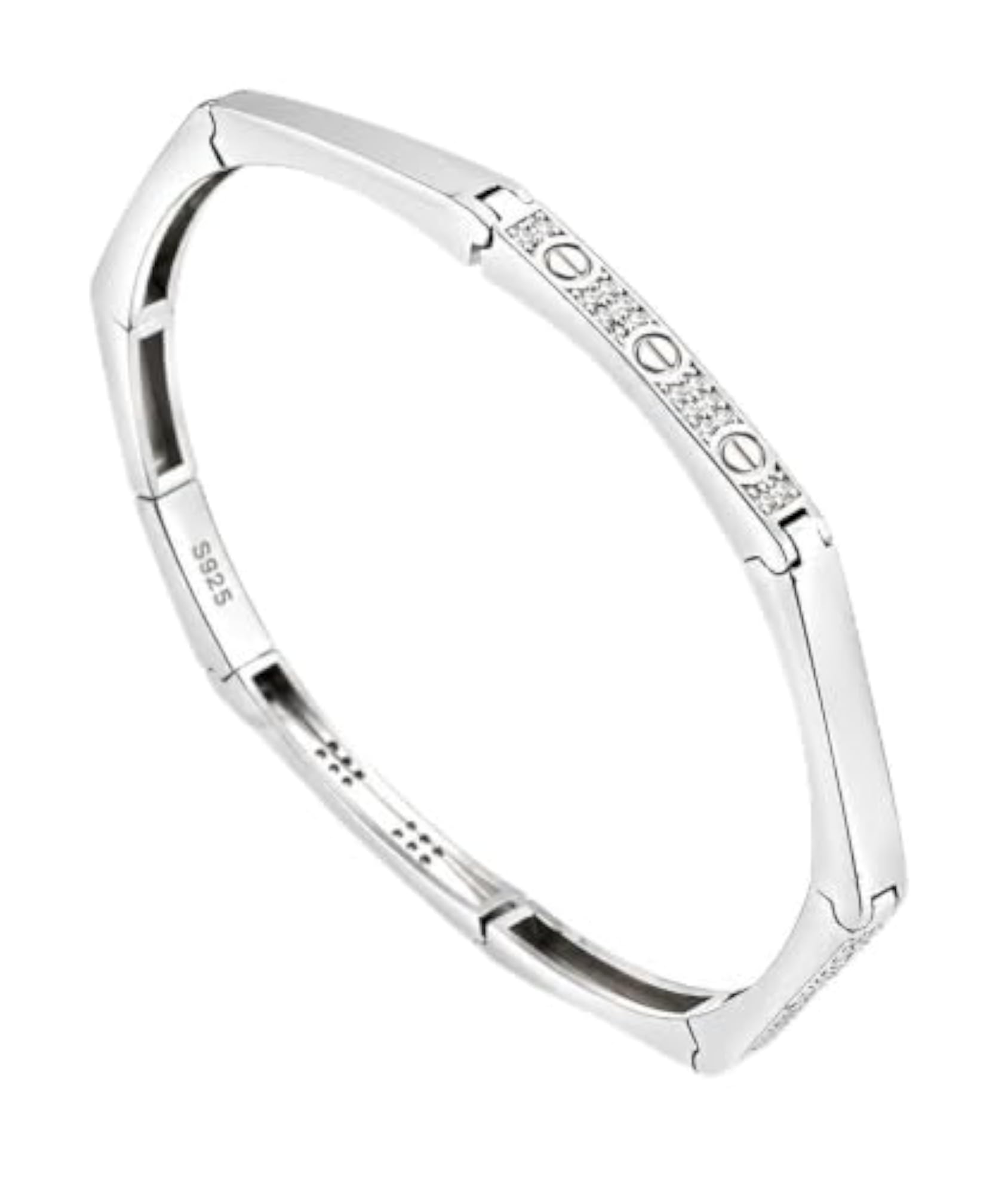 Women's Sterling Silver 925 Octagonal Bangle with CZ
