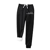 Generic Thermohose Damen Winter Elastischer Kordelzug Beliebt Einfaches Drucken Athletischer Jogger Bauchkontrolle Dicker Samt Trainingshose Black Small