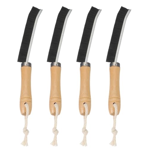 Image of uxcell 4pcs Crevice Cleaning Brush, 8.6 Inch Hard Bristle Cleaning Brush with Rope Bathroom Cleaning Tools for Corner, Window, Faucets, Black