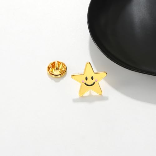 Image of Cute Smile Star Enamel Lapel Pins Gold Stars Pin Collar Hat Bag Shirt Clothing Brooch Novel Badge Gifts Jewelry