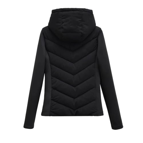 Women's Jackets Cropped Patchwork Hooded Warm Coat Long Sleeve Zipper Female Outerwear Tops2