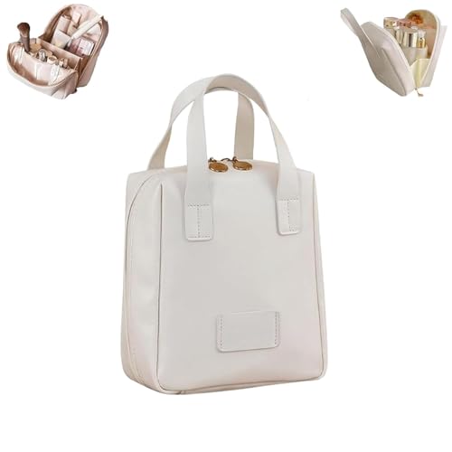 Sacchetto di trucco del cuoio dellunità di elaborazione cosmetico portatile di grande capacità impermeabile di viaggio di bianco GRATU