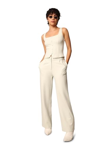 Image of ONLY Women's Relaxed 'Desk-to-Dinner' Straight Fit High Rise Stretch Everyday Trousers | Formal Pants for Women